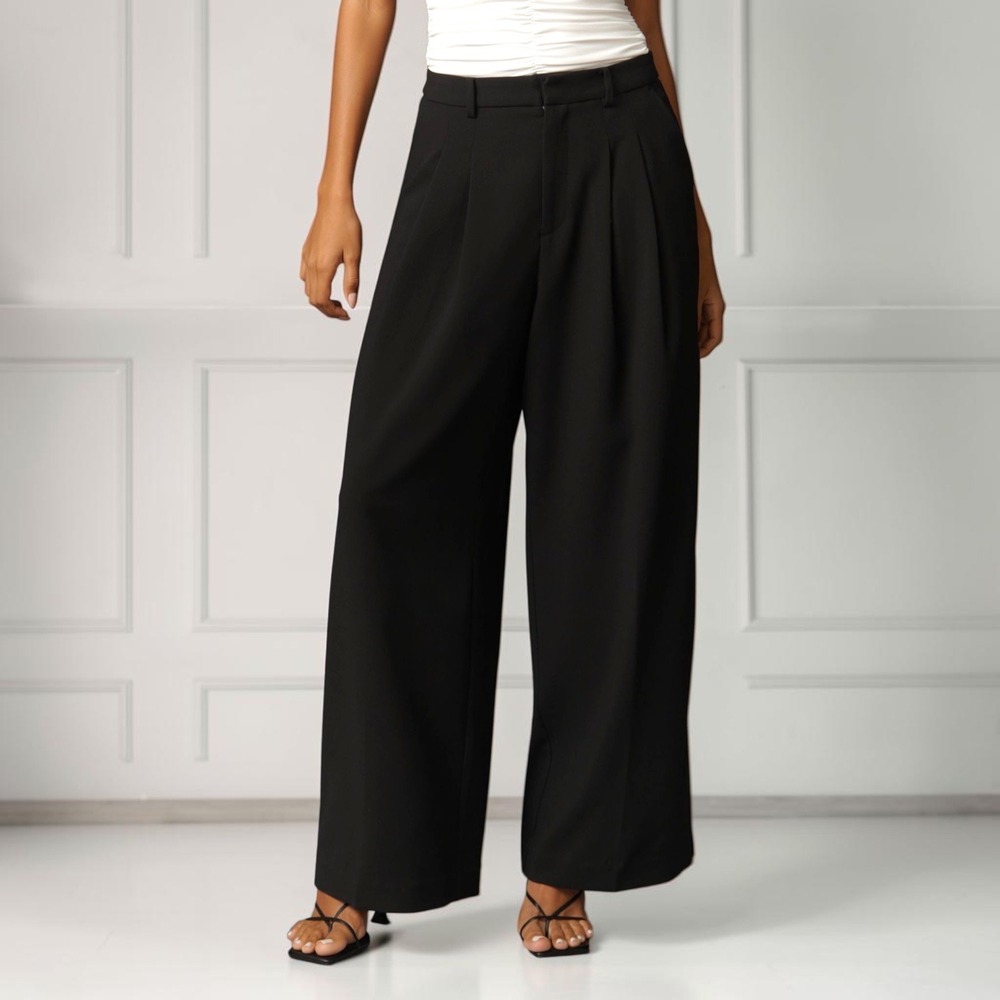 Maeve Anthropologie The Avery Black Pleated Wide Leg Trousers Pants L High Rise
